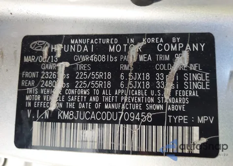 2013 Hyundai Tucson Limited z USA, uszkodzony, nr VIN KM8JUCAC0DU709458